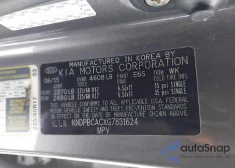 2016 Kia Sportage Lx z USA, uszkodzony, nr VIN KNDPBCACXG7831624